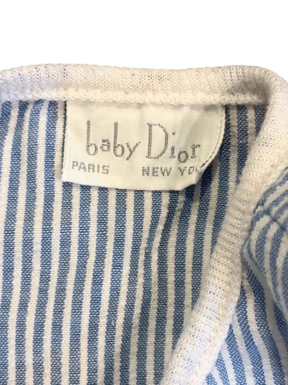 Vintage Baby Dior Blue & White Stripe Romper